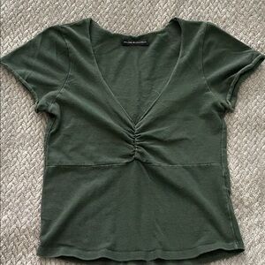 Brandy Melville Forest Green Ruched V-Neck Tee